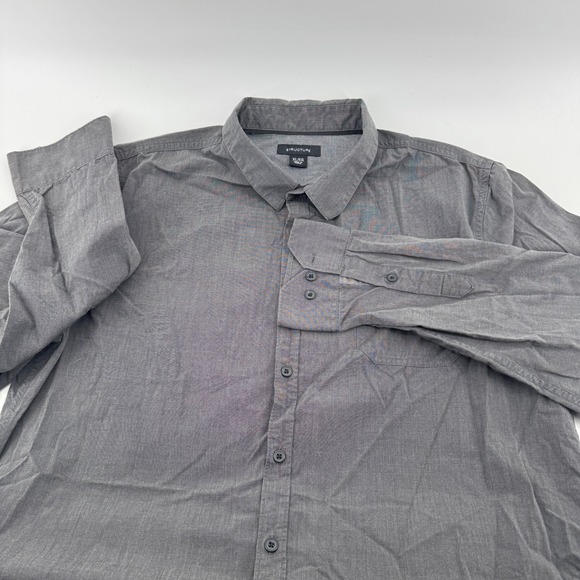 Structure Men's Gray Roll Up Long Sleeve Button Down Shirt XL Cotton Blend - Picture 3 of 11